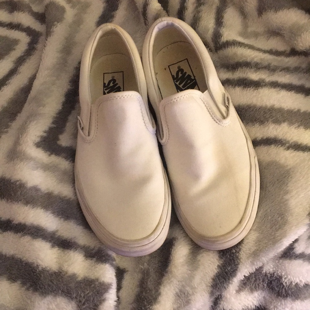 Vans all white slip on shoes
